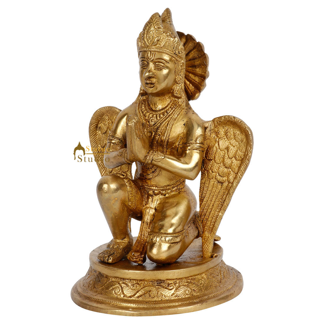 Indian Brass Sitting Garuda God Statue Temple Idol Showpiece 8" - Image 3