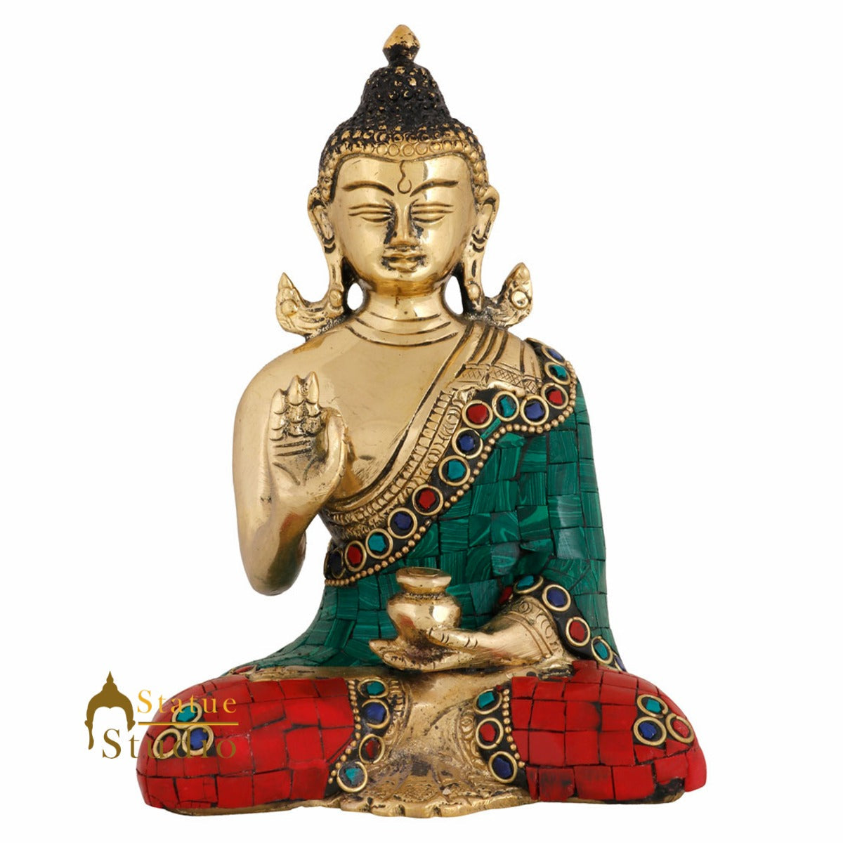 Brass Blessing Buddha Statue For Home Decor Gift Idol Showpiece 6"