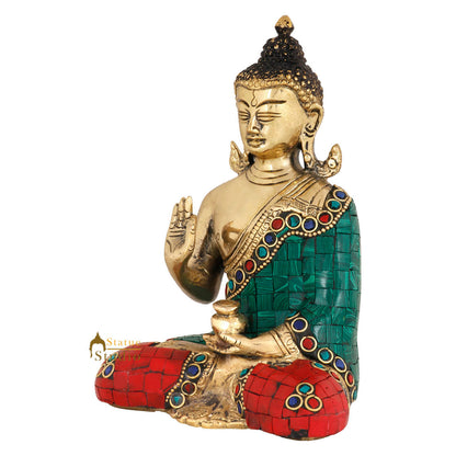 Brass Blessing Buddha Statue For Home Decor Gift Idol Showpiece 6" by vendor-unknown - Buddha (View 4)
