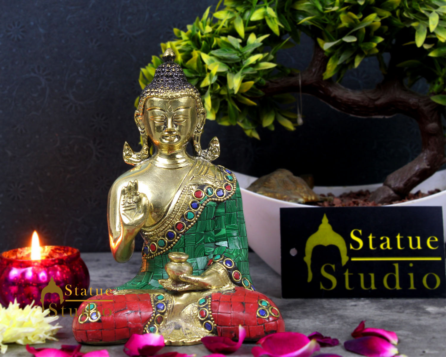 Brass Blessing Buddha Statue For Home Decor Gift Idol Showpiece 6" - Eco-friendly - Sama Homes