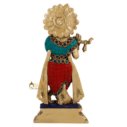 Brass Inlay Statue Of Hindu God Krishna Murli Manohar Fluting Décor Idol 8" by vendor-unknown - Hindu Gods (View 5)