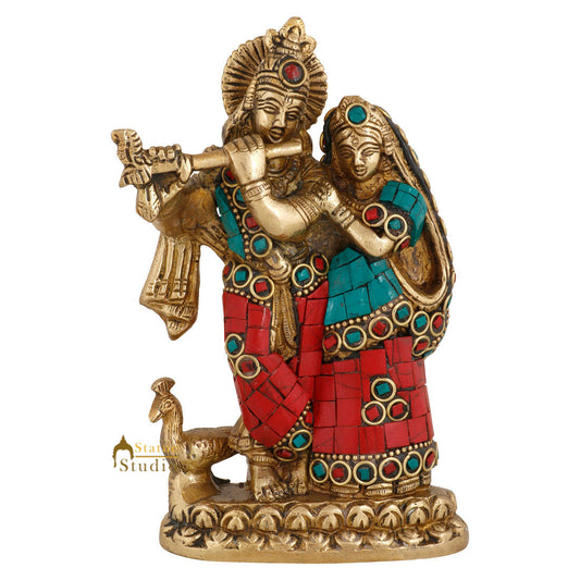 Vintage Nepalese Inlay Work Radha Krishna Statue Home Office Décor Gift Idol 5"