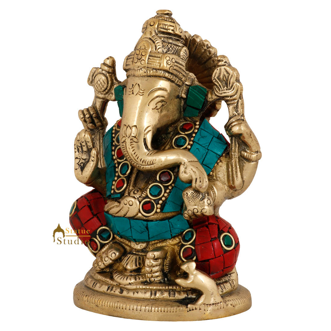 Brass Hindu God Ganpati Diwali Corporate Gift Idol Mini Ganesha Décor Statue 4"