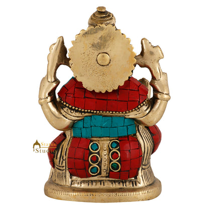 Brass Hindu God Ganpati Diwali Corporate Gift Idol Mini Ganesha Décor Statue 4" by vendor-unknown - Hindu Gods (View 5)