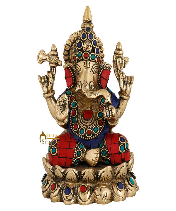 Brass Hindu God Ganpati Diwali Corporate Gift Idol Mini Ganesha Décor Statue 5" - Image 2