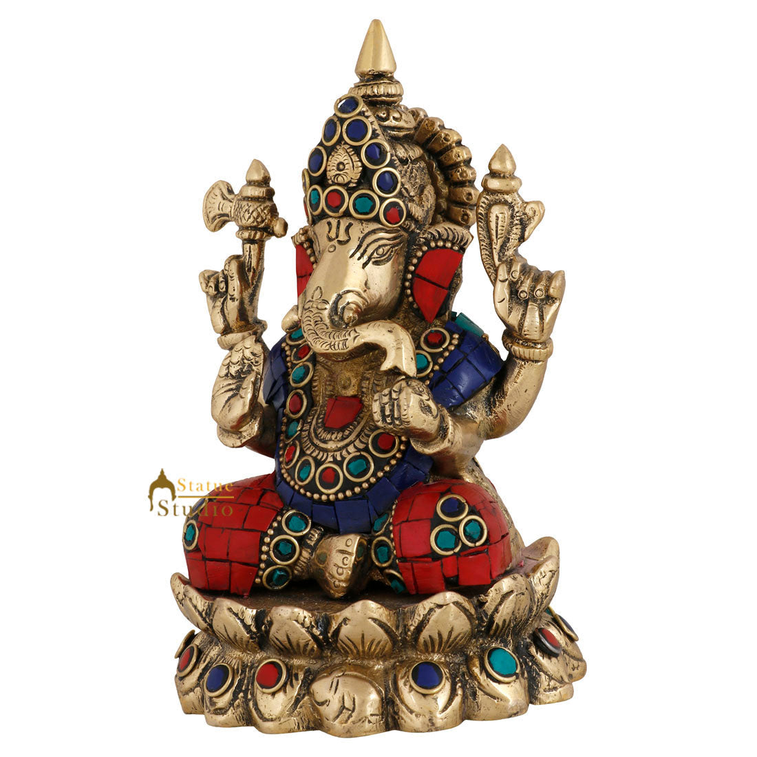 Brass Hindu God Ganpati Diwali Corporate Gift Idol Mini Ganesha Décor Statue 5" - Image 3