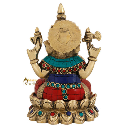 Brass Hindu God Ganpati Diwali Corporate Gift Idol Mini Ganesha Décor Statue 5" by vendor-unknown - Hindu Gods (View 4)