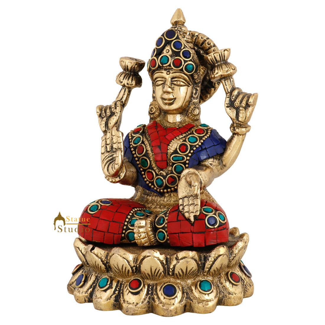 Brass Hindu Wealth Goddess Lakshmi Diwali Corporate Gift Idol Décor Statue 5"