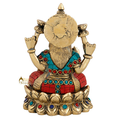Brass Hindu Wealth Goddess Lakshmi Diwali Corporate Gift Idol Décor Statue 5" by vendor-unknown - Hindu Gods (View 4)