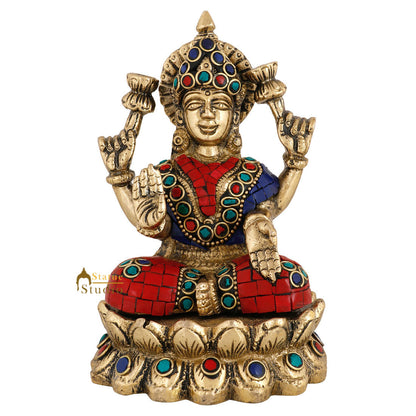 Brass Hindu Wealth Goddess Lakshmi Diwali Corporate Gift Idol Décor Statue 5" by vendor-unknown - Hindu Gods