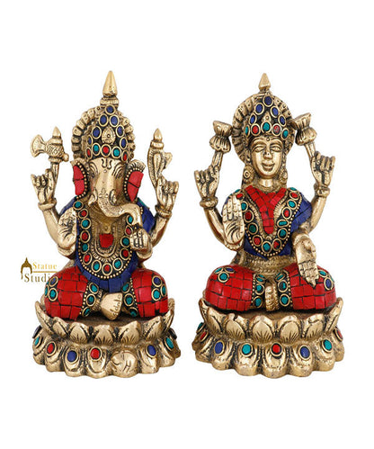 Indian Brass Hindu Lakshmi Ganesha Diwali Corporate Gift Idol Décor Statue 5" by vendor-unknown - Hindu Gods (View 2)