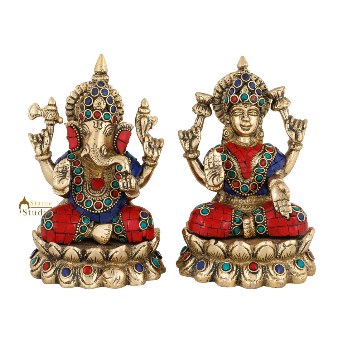 Indian Brass Hindu Lakshmi Ganesha Diwali Corporate Gift Idol Décor Statue 5" - Eco-friendly - Sama Homes