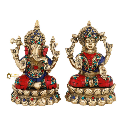 Indian Brass Hindu Lakshmi Ganesha Diwali Corporate Gift Idol Décor Statue 5"