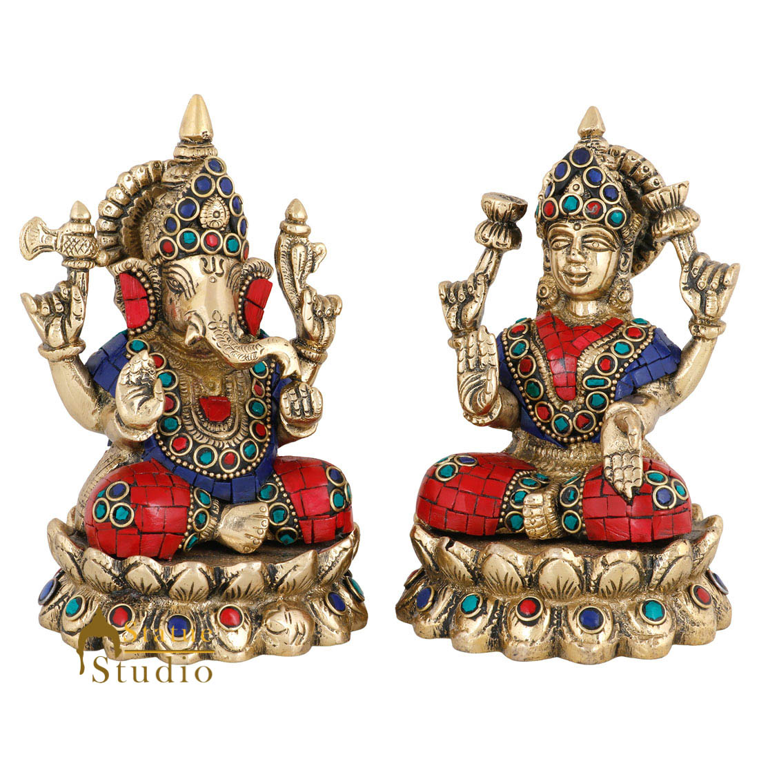 Indian Brass Hindu Lakshmi Ganesha Diwali Corporate Gift Idol Décor Statue 5" - Image 3