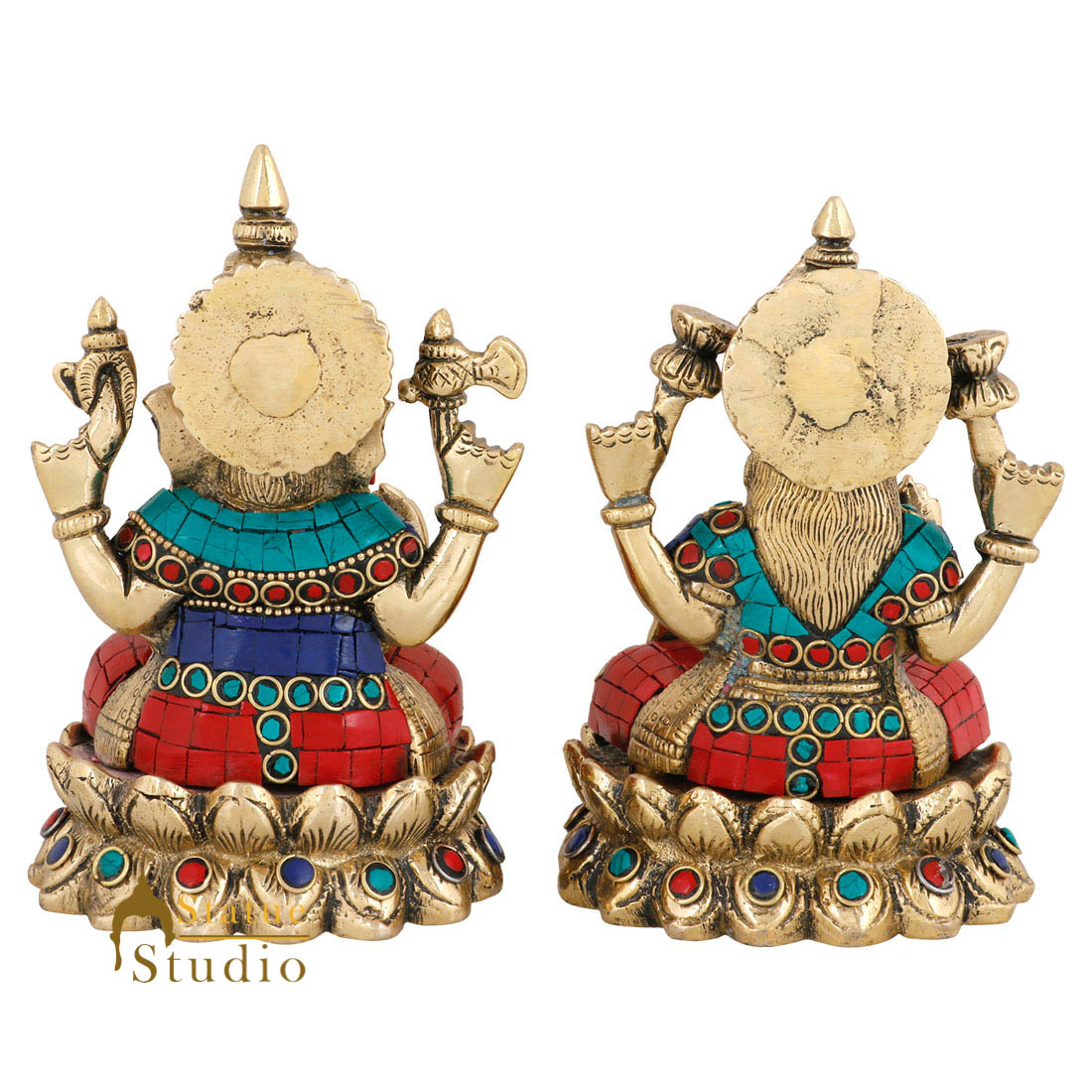 Indian Brass Hindu Lakshmi Ganesha Diwali Corporate Gift Idol Décor Statue 5" - Image 4