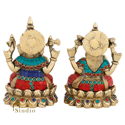 Indian Brass Hindu Lakshmi Ganesha Diwali Corporate Gift Idol Décor Statue 5" by vendor-unknown - Hindu Gods (View 4)