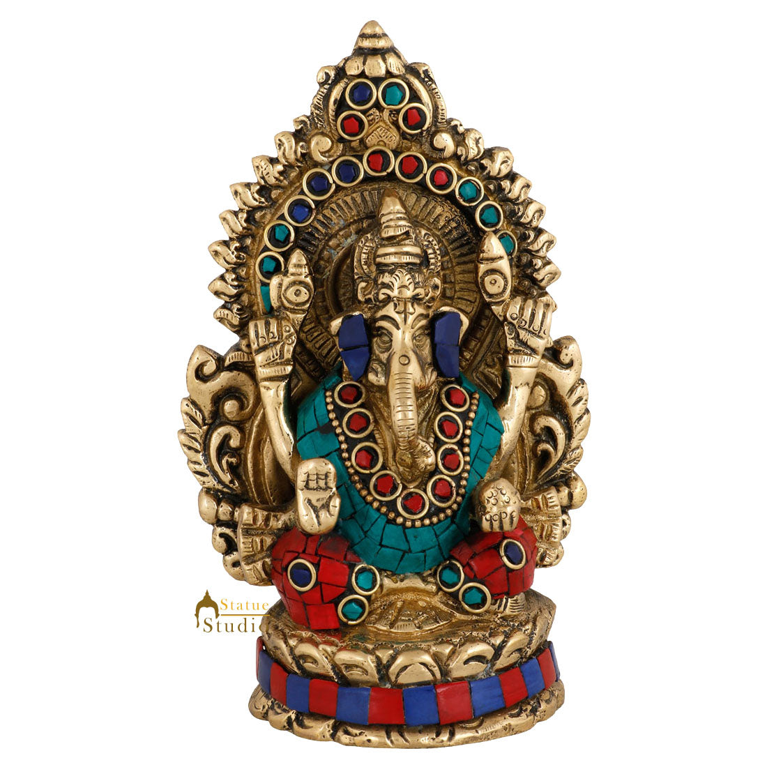 Brass Hindu God Ganpati Diwali Corporate Gift Idol Mini Ganesha Décor Statue 5" - Image 3