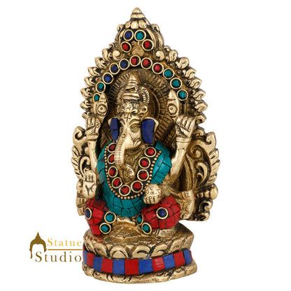 Brass Hindu God Ganpati Diwali Corporate Gift Idol Mini Ganesha Décor Statue 5" by vendor-unknown - Hindu Gods (View 4)