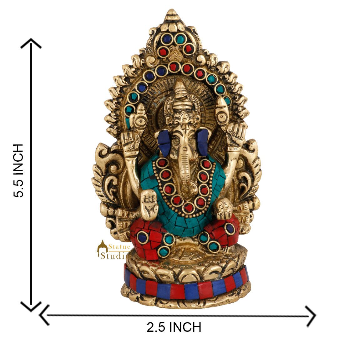 Brass Hindu God Ganpati Diwali Corporate Gift Idol Mini Ganesha Décor Statue 5" - Image 6