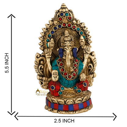 Brass Hindu God Ganpati Diwali Corporate Gift Idol Mini Ganesha Décor Statue 5" by vendor-unknown - Hindu Gods (View 6)