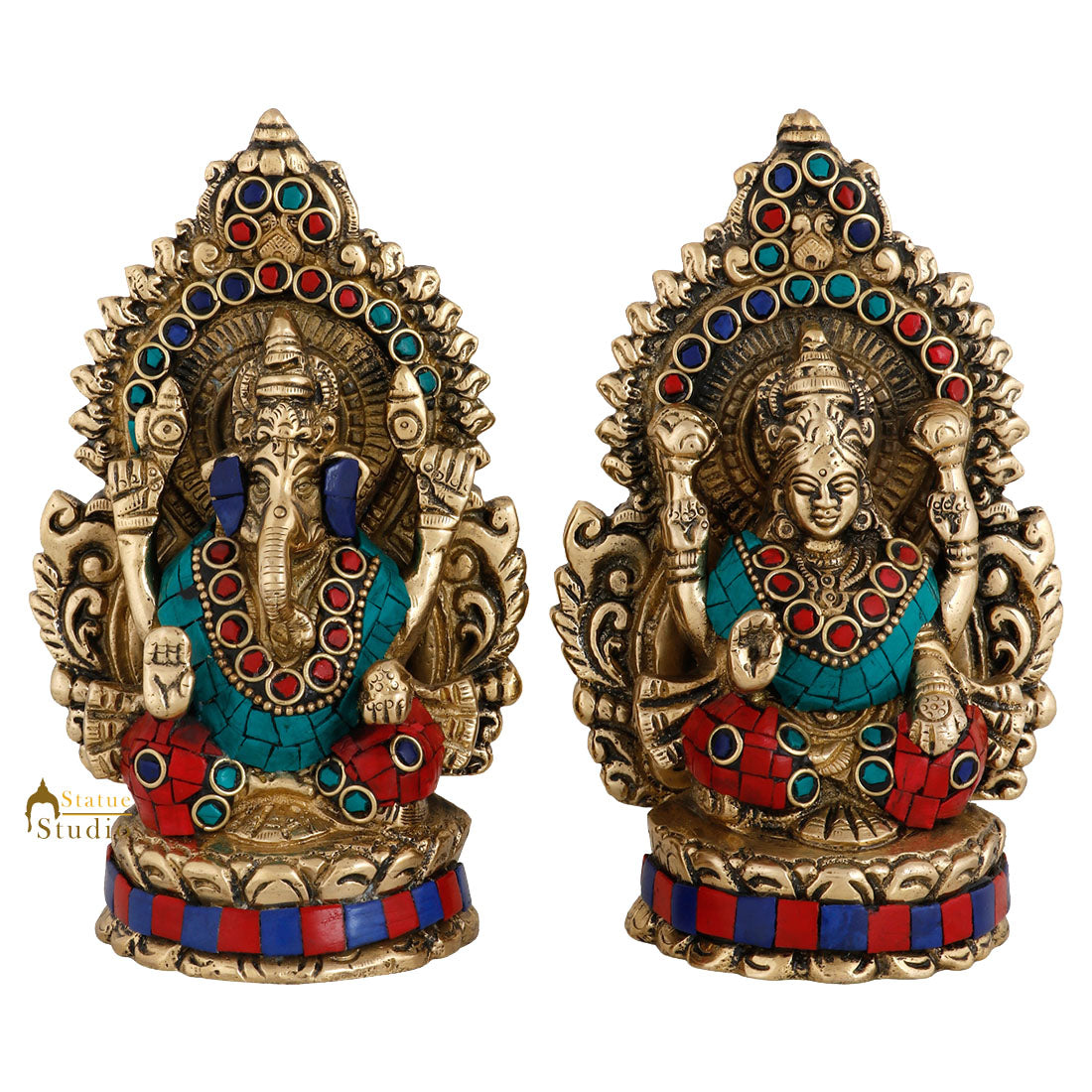 Indian Brass Hindu Lakshmi Ganesha Diwali Corporate Gift Idol Décor Statue 5"