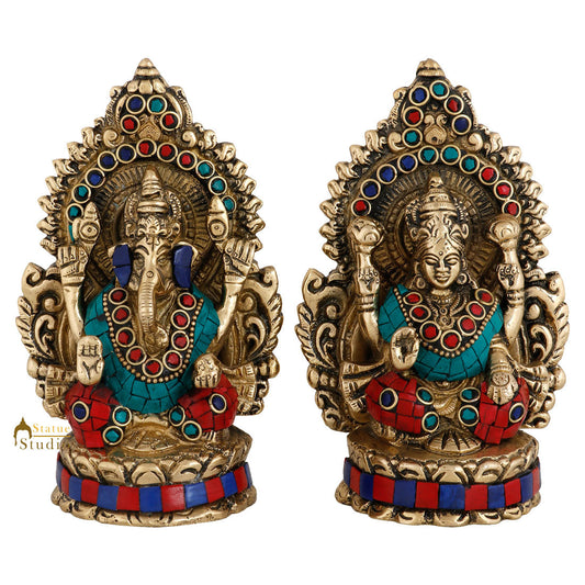 Indian Brass Hindu Lakshmi Ganesha Diwali Corporate Gift Idol Décor Statue 5"