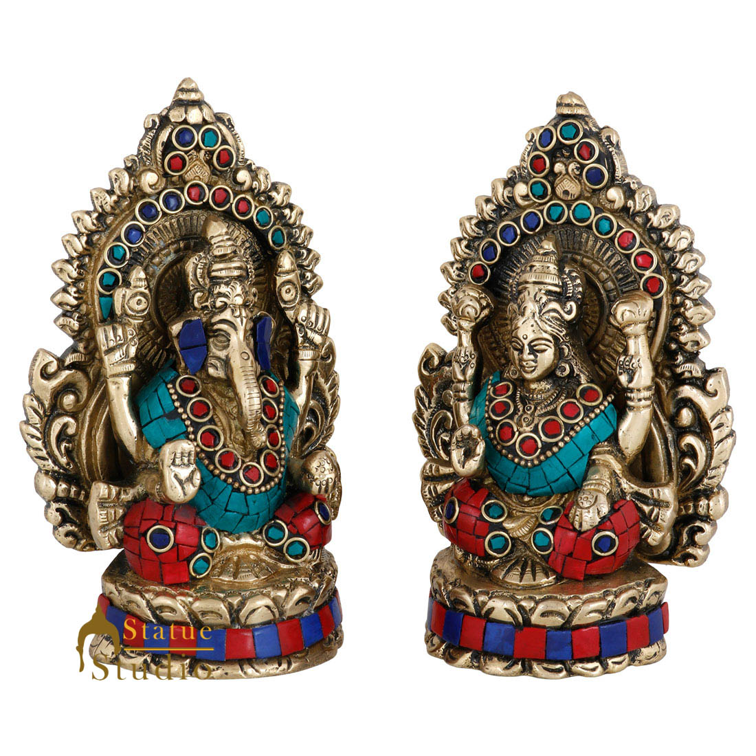 Indian Brass Hindu Lakshmi Ganesha Diwali Corporate Gift Idol Décor Statue 5" - Image 3
