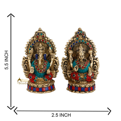 Indian Brass Hindu Lakshmi Ganesha Diwali Corporate Gift Idol Décor Statue 5" by vendor-unknown - Hindu Gods (View 5)