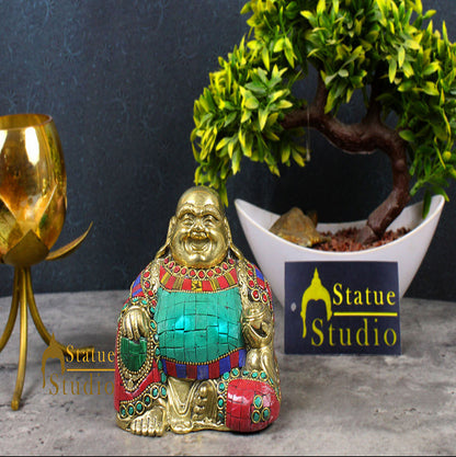 Brass Fengshui Vastu Chinese Happy Laughing Buddha Statue 4 Inch by vendor-unknown - Buddha (View 2)