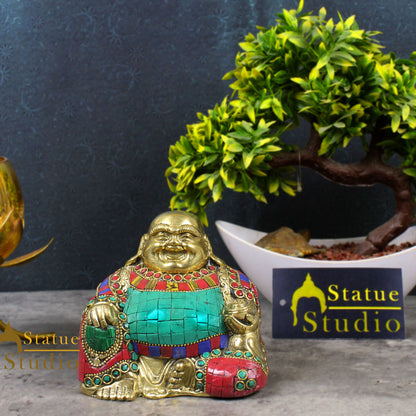 Brass Fengshui Vastu Chinese Happy Laughing Buddha Statue 4 Inch by vendor-unknown - Buddha