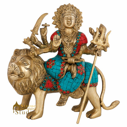 Indian Brass Hindu Goddess Maa Durga Sherawali Statue Temple Décor Idol 10" by vendor-unknown - Hindu Gods (View 3)
