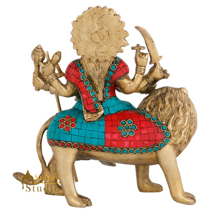 Indian Brass Hindu Goddess Maa Durga Sherawali Statue Temple Décor Idol 10" by vendor-unknown - Hindu Gods (View 5)