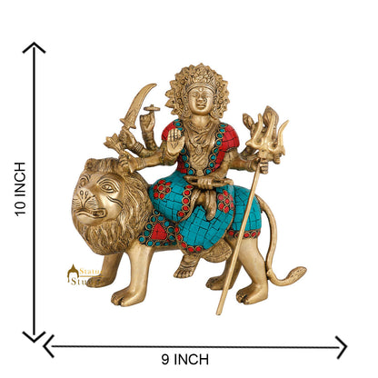 Indian Brass Hindu Goddess Maa Durga Sherawali Statue Temple Décor Idol 10" by vendor-unknown - Hindu Gods (View 6)