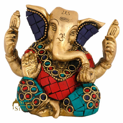 Brass Hindu God Ganpati Diwali Corporate Gift Idol Mini Ganesha Décor Statue 3" by vendor-unknown - Hindu Gods (View 3)