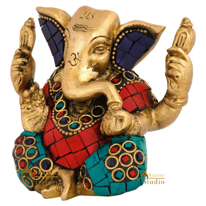Brass Hindu God Ganpati Diwali Corporate Gift Idol Mini Ganesha Décor Statue 3" by vendor-unknown - Hindu Gods (View 4)