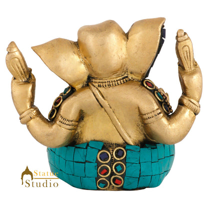 Brass Hindu God Ganpati Diwali Corporate Gift Idol Mini Ganesha Décor Statue 3" by vendor-unknown - Hindu Gods (View 5)
