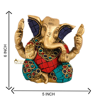 Brass Hindu God Ganpati Diwali Corporate Gift Idol Mini Ganesha Décor Statue 3" by vendor-unknown - Hindu Gods (View 6)