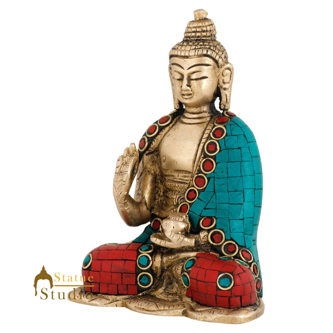 Brass Lord Buddha Mini Corporate Diwali Décor Gift Idol Small Statue Figure 4.5" - Image 3