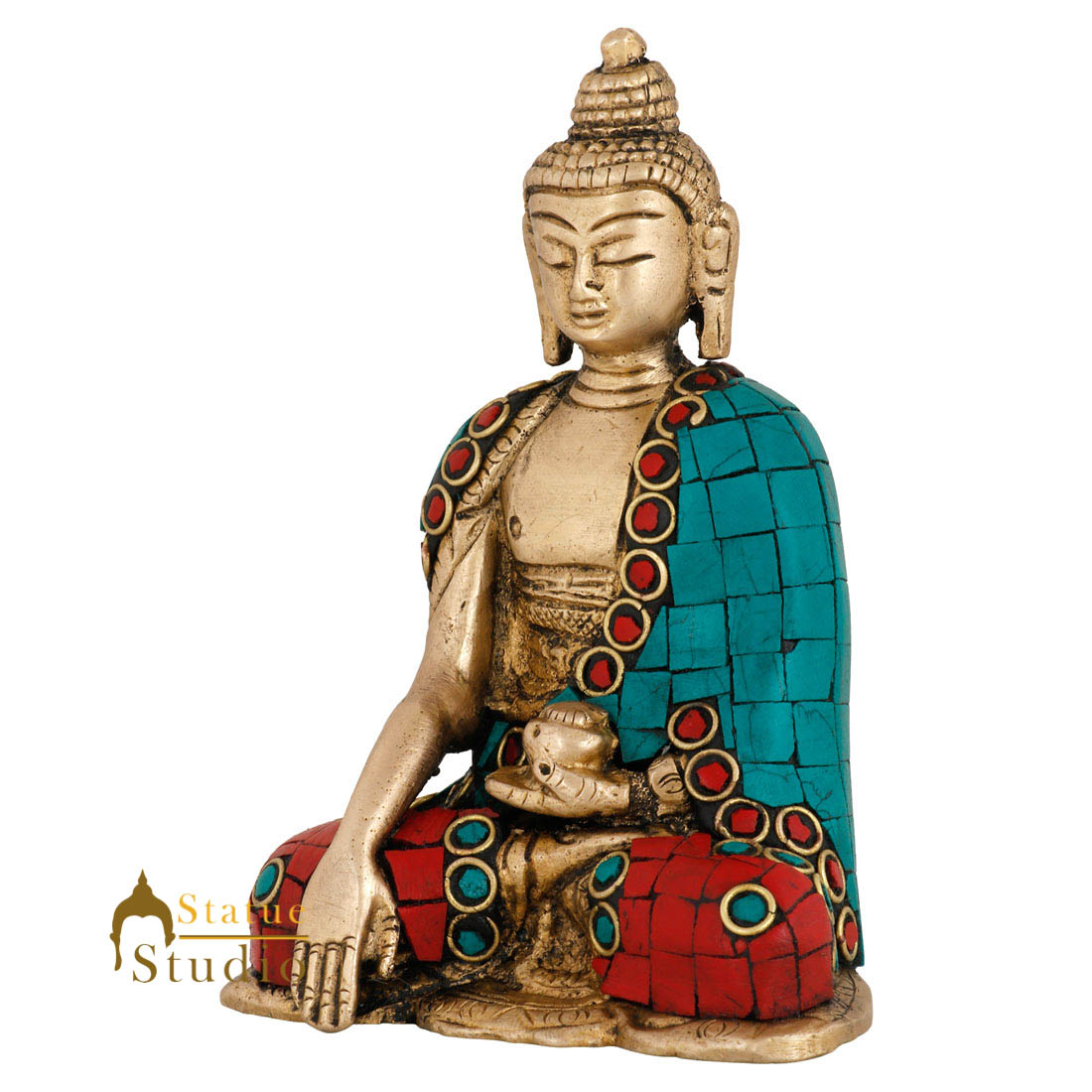 Brass Lord Buddha Statue Mini For Décor Gift Idol Figure Showpiece 4.5"