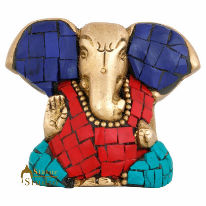 Brass Hindu God Ganpati Diwali Corporate Gift Idol Mini Ganesha Décor Statue 2" by vendor-unknown - Hindu Gods (View 3)