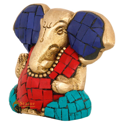 Brass Hindu God Ganpati Diwali Corporate Gift Idol Mini Ganesha Décor Statue 2" by vendor-unknown - Hindu Gods (View 4)