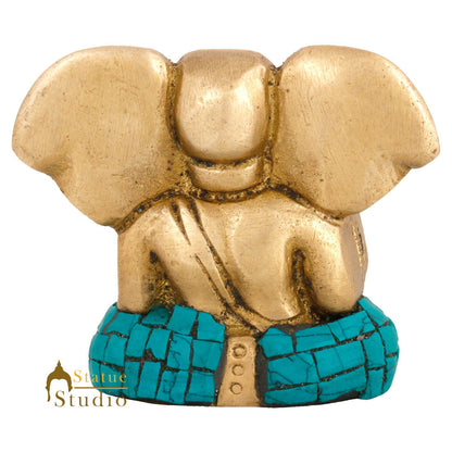 Brass Hindu God Ganpati Diwali Corporate Gift Idol Mini Ganesha Décor Statue 2" by vendor-unknown - Hindu Gods (View 5)
