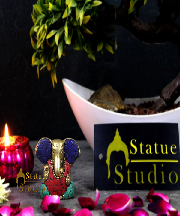 Brass Hindu God Ganpati Diwali Corporate Gift Idol Mini Ganesha Décor Statue 2" - Eco-friendly - Sama Homes