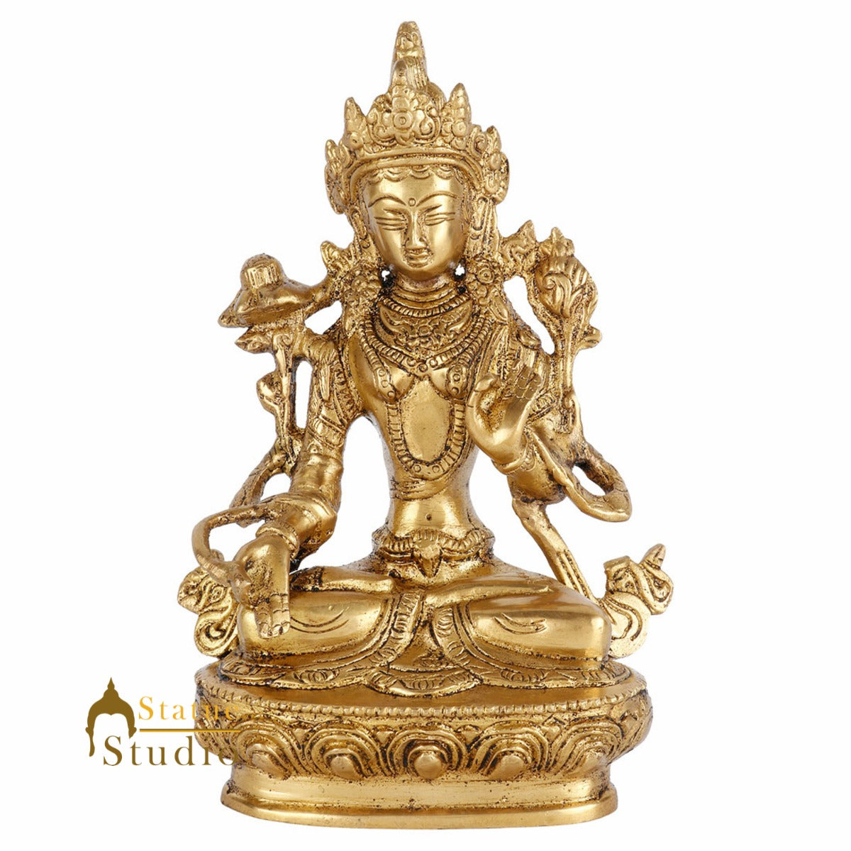Indian Brass Buddhist Deity Goddess Tara Lucky Décor Gift Showpiece Idol 8" - Image 3