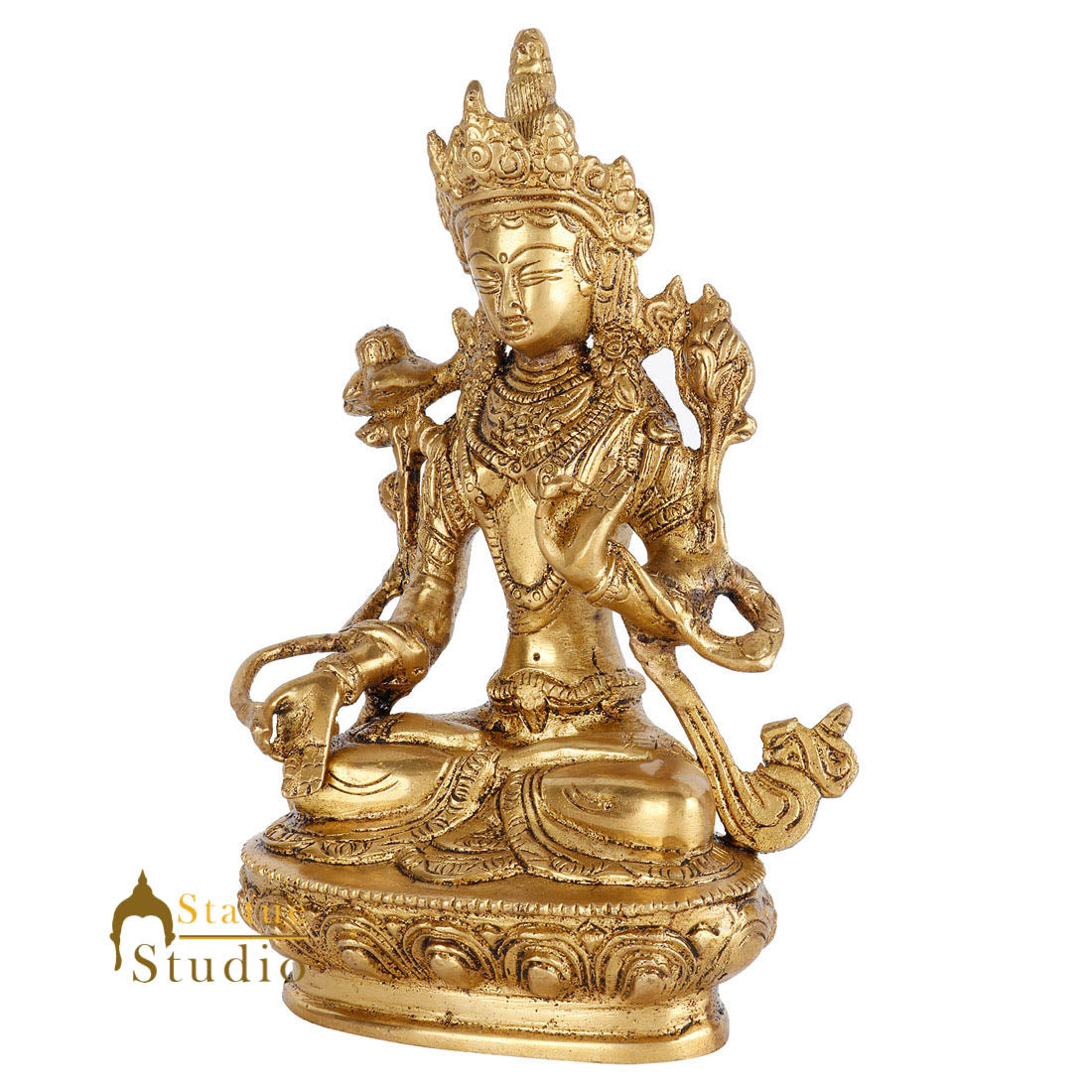 Indian Brass Buddhist Deity Goddess Tara Lucky Décor Gift Showpiece Idol 8"
