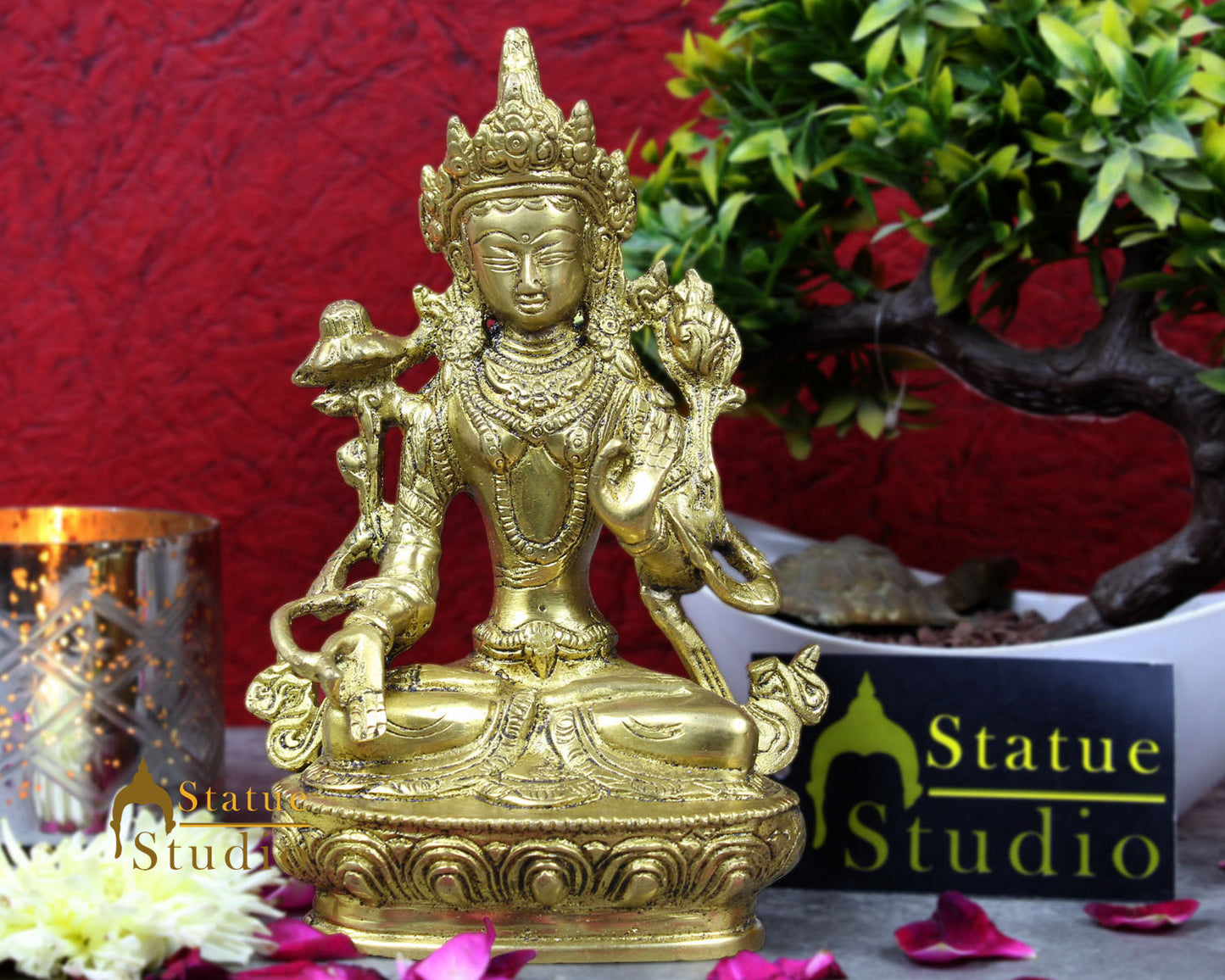 Indian Brass Buddhist Deity Goddess Tara Lucky Décor Gift Showpiece Idol 8"