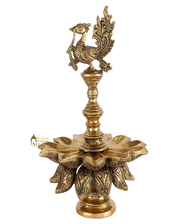 South Indian Style Antique Parrot Standing Diya Diwali Temple Décor Showpiece - Image 2