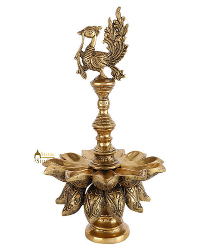 South Indian Style Antique Parrot Standing Diya Diwali Temple Décor Showpiece by vendor-unknown - Spiritual (View 2)