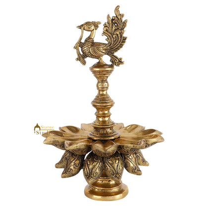 South Indian Style Antique Parrot Standing Diya Diwali Temple Décor Showpiece by vendor-unknown - Spiritual
