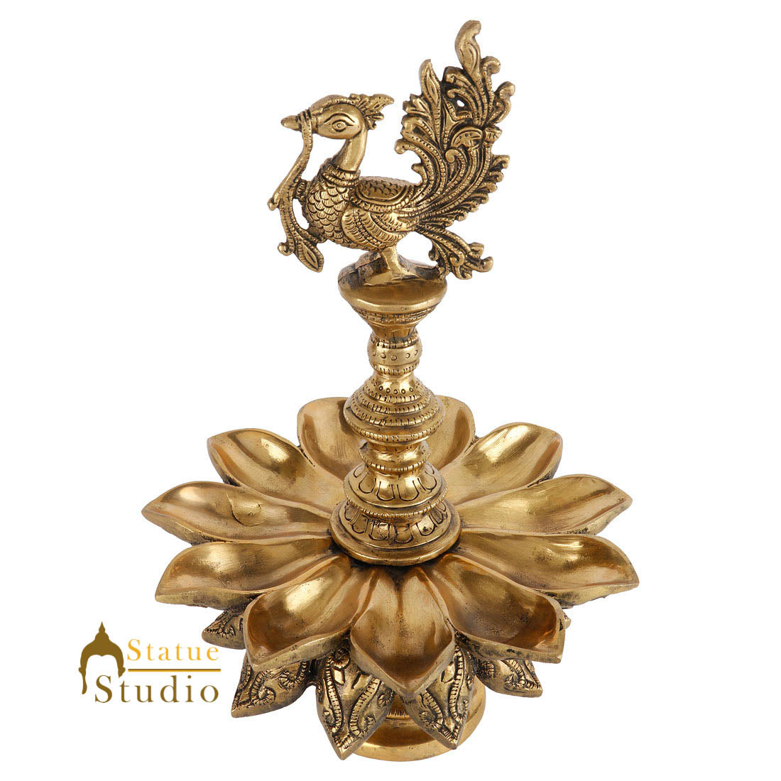 South Indian Style Antique Parrot Standing Diya Diwali Temple Décor Showpiece - Image 3